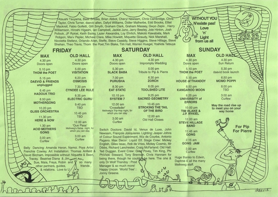 Programme of the Gong Family Unconvention in Amsterdam, 3, 4 and 5 Nov 2006