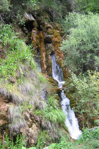 waterfall along mossy stones