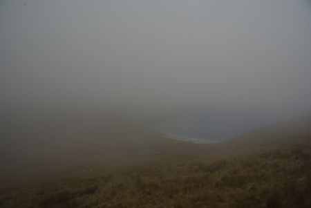 view of the beach through the fog