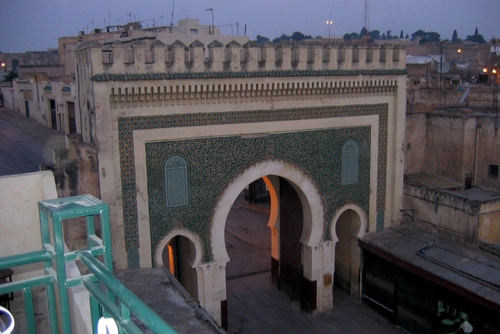 city gate at sunrise